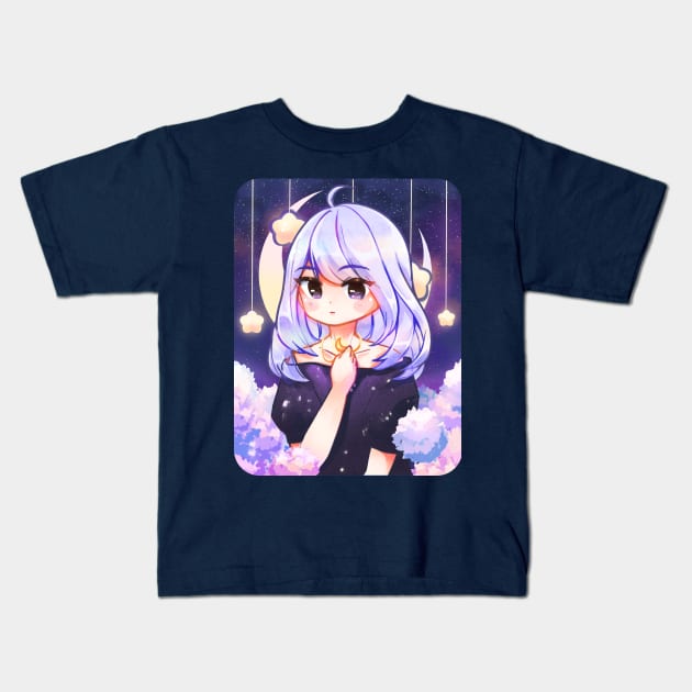 lilac starry night kawaii aesthetic anime girl Kids T-Shirt by mushopea